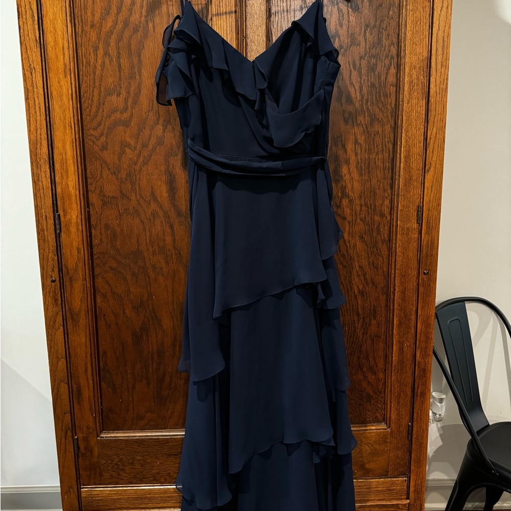 New Elegant Navy Blue Chiffon Layered Dress